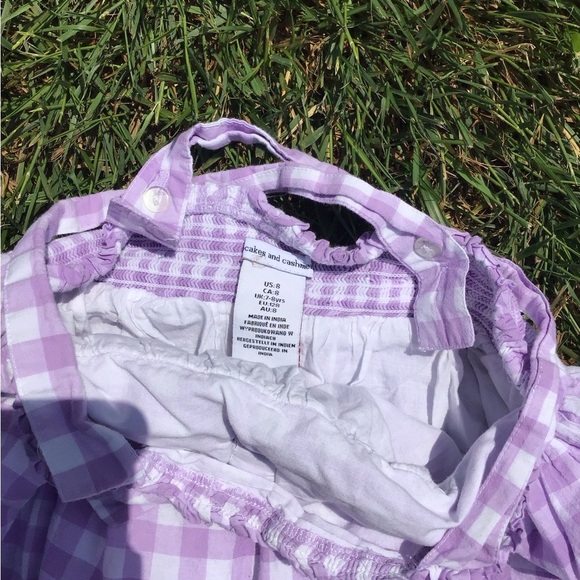 Cupcakes & Cashmere Girl’s Purple & White Gingham Plaid Lace Bow Sundress Size 8 - Picture 4 of 5